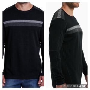 Kuhl Downhill Racr Merino Crew Black Gray Chest Stripe Wool Sweater Men's Large